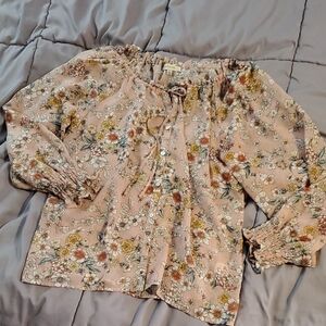 Beautiful Floral Blouse with Smocked Sleeves